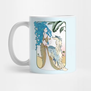 AFGHAN HOUND. Blue Domino  Afghan with blue haired goddess. Mug